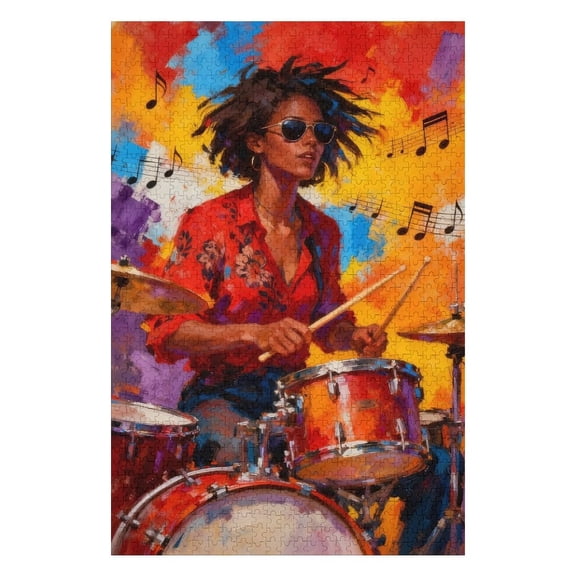 Rock Music Lady 1000 Piece Jigsaw Puzzles for Adults Black Woman Musican Painting Jigsaw Puzzle Africa Female 1000 Pieces Puzzles Game Lady Playing Musical Equipment Wall Decor DIY Craft Puzzle Art