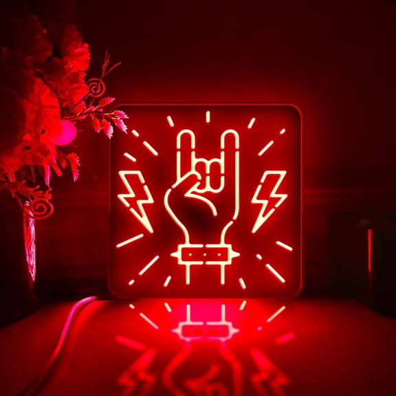 Rock Music Led Light Box, Dimmable Neon-Like Light Signs USB Power for Wall Decor Bedroom Decoration, RGB Light (WxH) 16"x16"