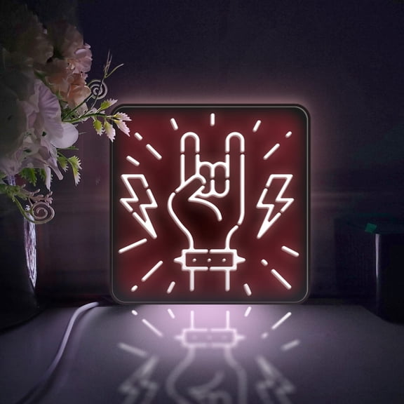 Rock Music Led Light Box, Dimmable Neon-Like Light Signs USB Power for Wall Decor Bedroom Decoration, Static Light (WxH) 6"x6"
