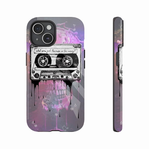Rock Music Lover Graffiti Skull Cassette iPhone Case for Music Enthusiasts & Street Style Fans, Compatible with iPhone 11/12/13/14/15/16 (Pro Max/Plus)