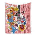 thumbnail image 1 of Rock Music Soft Flannel Fleece Blanket, Colorful Abstract Floral Elements with Sixties Inspired Guitar Design Checkered, Cozy Plush for Indoor and Outdoor Use, 50" x 70", Multicolor, by Ambesonne, 1 of 6