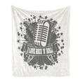thumbnail image 1 of Rock Music Soft Flannel Fleece Blanket, Monochrome Microphone Retro Style Guitars Stars and Dots Illustration Abstract, Cozy Plush for Indoor and Outdoor Use, 70" x 90", Grey White, by Ambesonne, 1 of 5