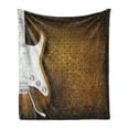 thumbnail image 1 of Rock Music Soft Flannel Fleece Throw Blanket, Abstract Dotted Background Electric Guitar Musical Instrument Design Rock, Cozy Plush for Indoor and Outdoor Use, 60" x 80", White Caramel, by Ambesonne, 1 of 5