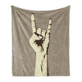 thumbnail image 1 of Rock Music Soft Flannel Fleece Throw Blanket, Devil Sign Vintage Illustration Hand Gesture Abstract Musical Elements, Cozy Plush for Indoor and Outdoor Use, 70" x 90", Taupe Ivory, by Ambesonne, 1 of 5