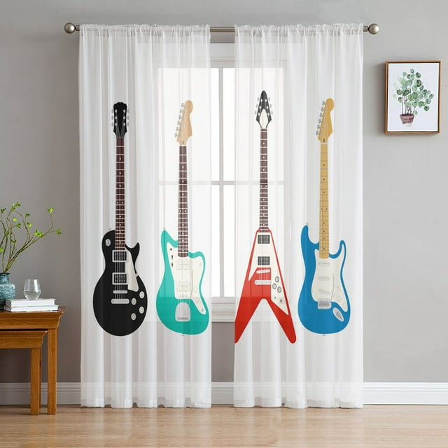 Rock Music Speaker Guitar Tulle Sheer Curtains for Living Room ration Rock Music Speaker Guitar Tulle Sheer Curtains for Living Room ration