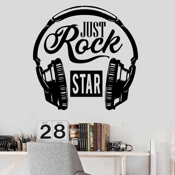 Rock Music Wall Decal Words Musical Lover Headphones Vinyl Window Stickers Cool Bedroom Song Studio Interior Decor Art 30x30cm