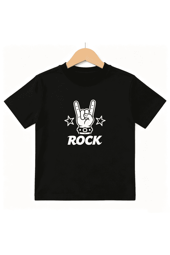 Rock N Roll Boys Graphic Tee, Cool Rock Hand Sign Music Concert 100% Cotton Kids Short Sleeve T-Shirt