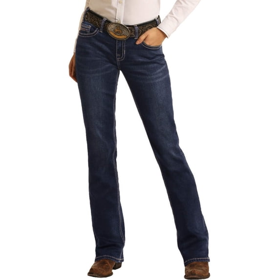 Rock N Roll Cowgirl Womens Rock Roll Cowgirl Riding Extra Stretch Jeans 32x32 Dark Wash