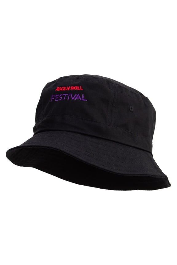 Rock N Roll Festival Embroidered Bucket Hat - Black OSFM