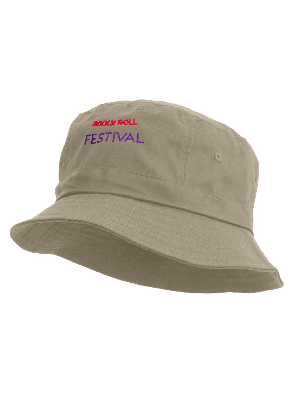 Rock N Roll Festival Embroidered Bucket Hat - Natural OSFM