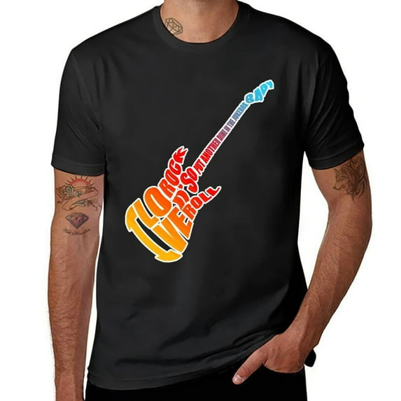 Rock N' Roll Guitar Mens Graphic Print Short Sleeve T Shirt Crew Neck Summer Casual Tee Top