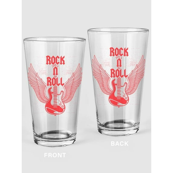 Rock N' Roll Guitar Pint Glass -SPIdeals Designs, 16 oz Transparent Glass
