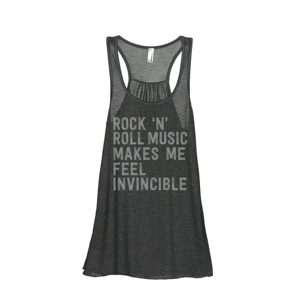 Rock 'N Roll Music Makes Me Feel Invincible Women's Fashion Sleeveless Flowy Racerback Workout Yoga Tank Top Charcoal Grey Me