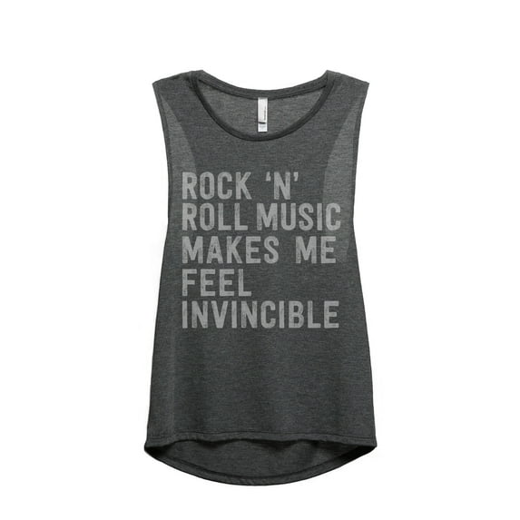 Rock 'N Roll Music Makes Me Feel Invincible Women's Fashion Sleeveless Muscle Workout Yoga Tank Top Charcoal Grey Small