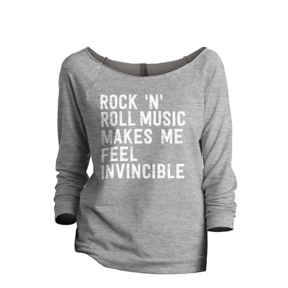 Rock 'N Roll Music Makes Me Feel Invincible Women's Fashion Slouchy 3/4 Sleeves Raglan Lightweight Sweatshirt Sport Grey 2X-L