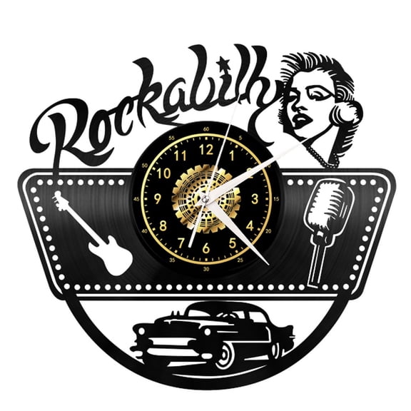 Rock N'Roll Music Musical instrument Vintage Black Vinyl Record Wall Clock Wall Art 3D Modern Design Office Bar Room Home Decor Gift