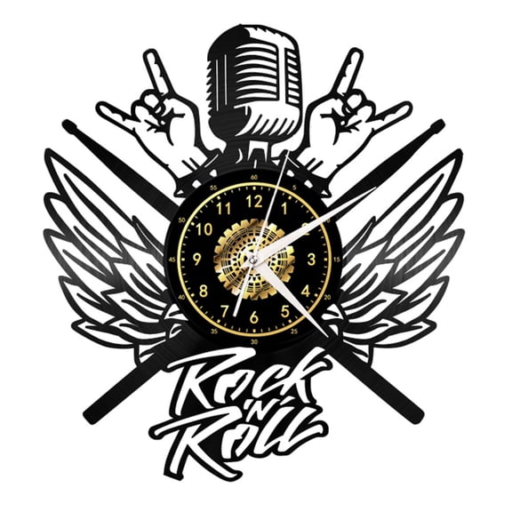 Rock N'Roll Music Musical instrument Vintage Black Vinyl Record Wall Clock Wall Art 3D Modern Design Office Bar Room Home Decor Gift