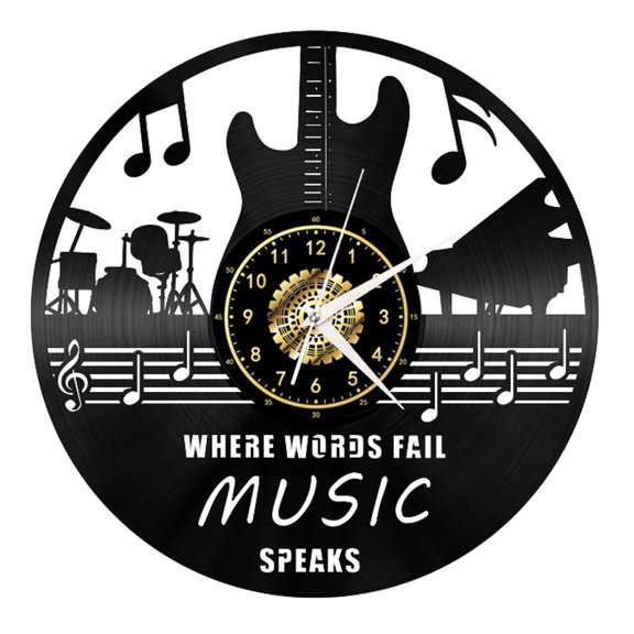 Rock N'Roll Music Musical instrument Vintage Black Vinyl Record Wall Clock Wall Art 3D Modern Design Office Bar Room Home Decor Gift