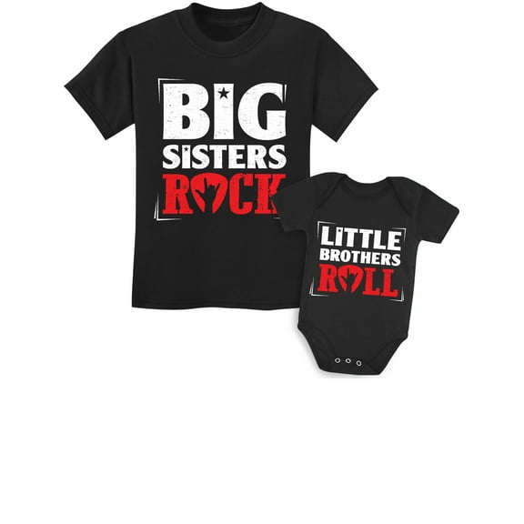 Rock N Roll Siblings Shirts for Big Brother Sister Little Brother Sister Set Outfits - Sis Rock / Bro Roll Baby NB / Kids 2T