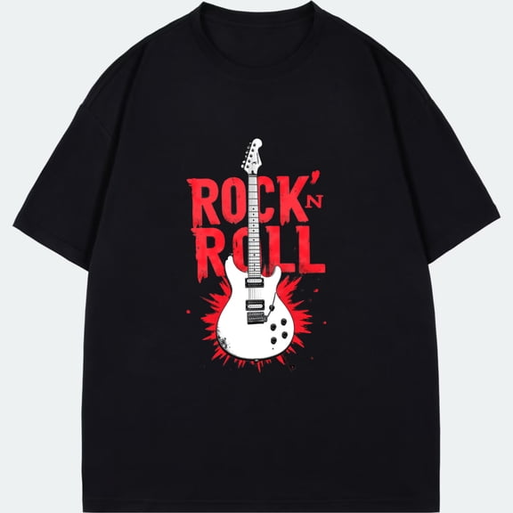 Rock N Roll T Shirt Black Electric Guitar And Text Design For Music Fans And Concerts