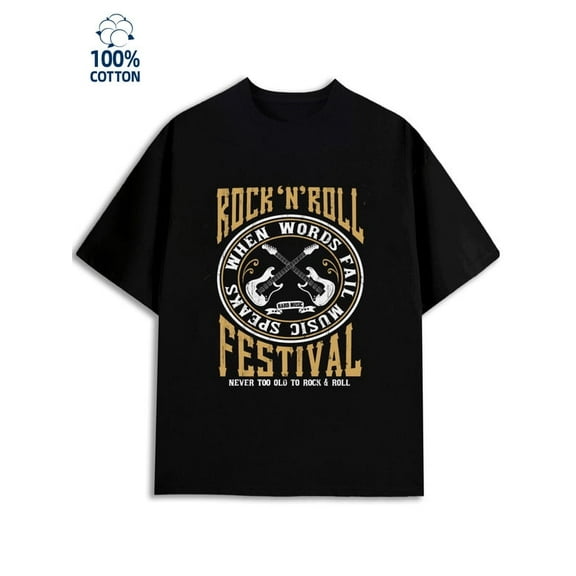 Rock 'N' Roll Tee for men retro 180G 100% Cotton black vintage graphic Basic Unisex Shirt Graphic Tee tshirts Basic Unisex Shirt Cotton tshirts Retro Unisex Shirt Short Sleeve tshirts