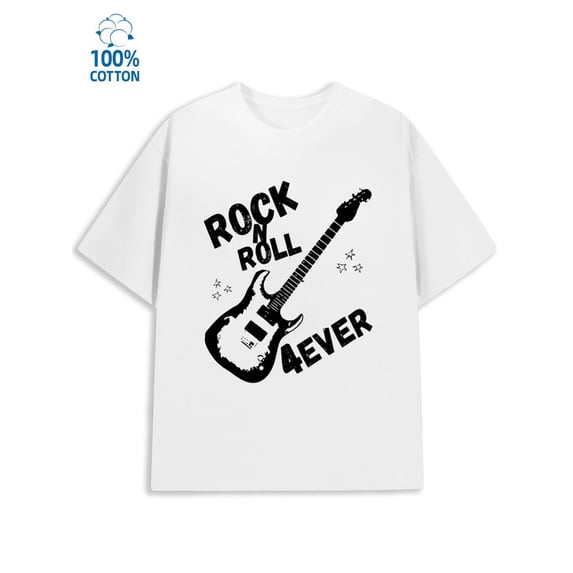 Rock N Roll Tee men's music 180G 100% Cotton white button digital Casual Unisex Shirt Crewneck tshirts Classic Unisex Shirt Graphic Tee tshirts Classic Unisex Shirt Graphic tshirts