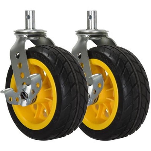 Rock-N-Roller Multicarts RNR-RCSTR8X3 8 x 3 in. Ground Glider Wide Caster with Brake Upgrade for R12, Yellow Hub - Pack of 2