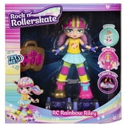 Rock N Rollerskate Rainbow Riley Remote Control 11 inch Doll with Lights and Sounds, for Children Ages 3+