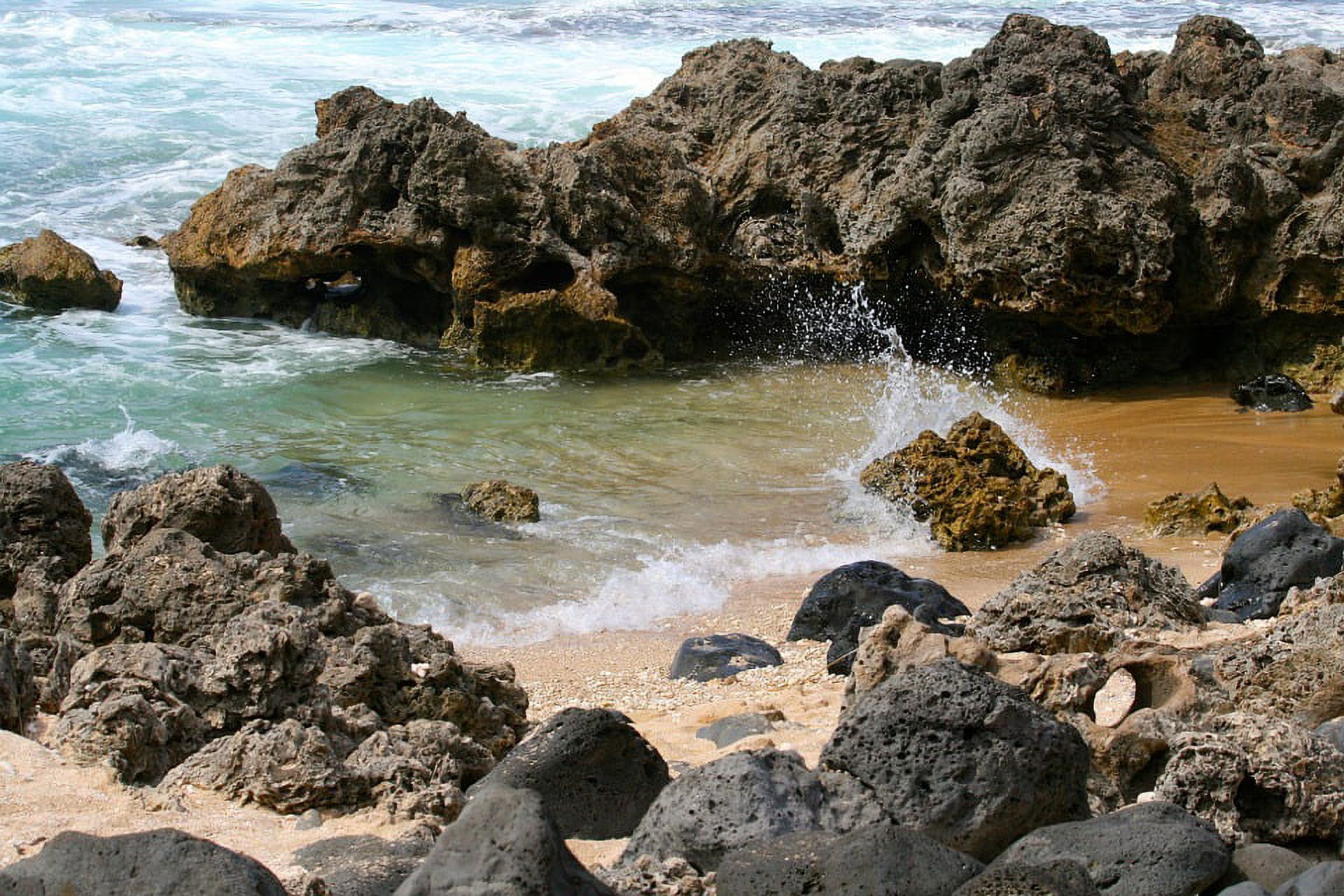 Rock Ocean Shallow Low Tide Beach Water Pool-20 Inch By 30 Inch Laminated Poster With Bright Colors And Vivid Imagery-Fits Perfectly In Many Attractive Frames