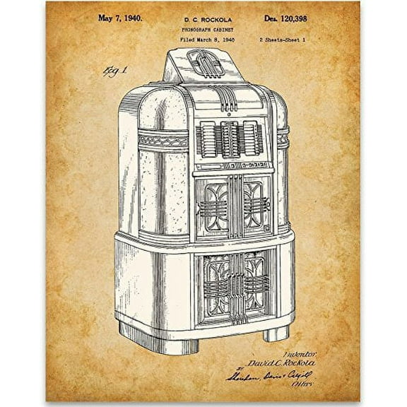 Rock-Ola Jukebox Record Player Art Print - 11x14 Unframed Patent Print - Great Game Room/Bar Decor