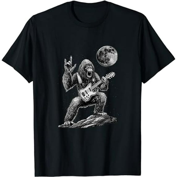 Rock On Bigfoot Sasquatch Loves Rock And Roll Funny Bigfoot T-Shirt