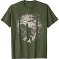 thumbnail image 1 of Rock On Bigfoot Sasquatch Loves Rock And Roll Mountain Trees Unisex T-Shirt for Men Women Kids Toddler,Military Green Color,Size L, 1 of 5