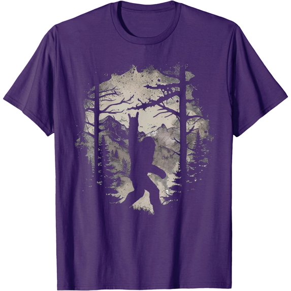 Rock On Bigfoot Sasquatch Loves Rock And Roll Mountain Trees Unisex T-Shirt for Men Women Kids Toddler,Purple Color,Size 2XL