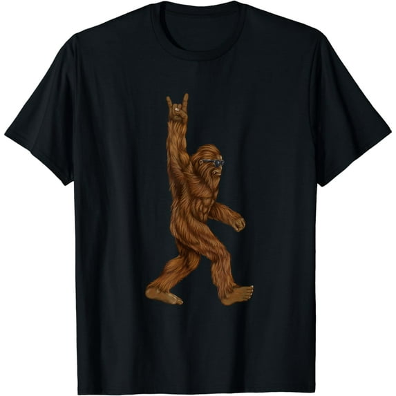 Rock On Bigfoot Sasquatch Loves Rock And Roll Sunglasses On T-Shirt
