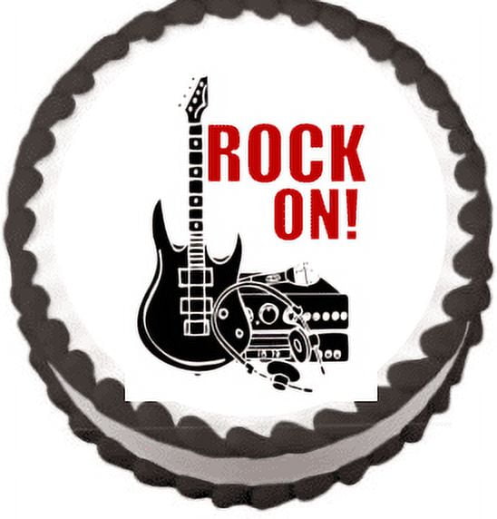 Rock On Black Guitar All Occasion Cake Topper, by CakeSupplyShop
