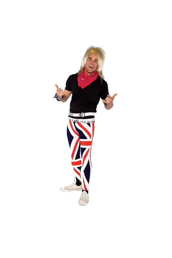 Rock On. Costume Men's 80's Punk Rocker Inspired Costume features Flag Stretch Pant Keyboard Belt Shirt and Bandanas to Rock On Dude