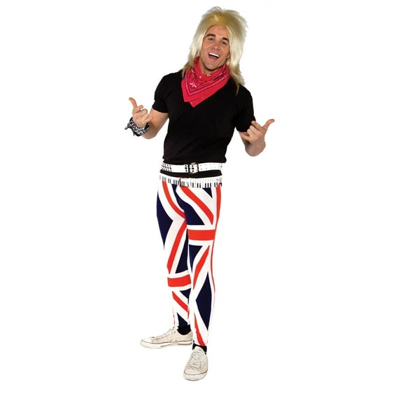 Rock On. Costume Men's 80's Punk Rocker Inspired Costume features Flag Stretch Pant Keyboard Belt Shirt and Bandanas to Rock On Dude