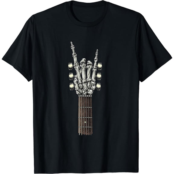 Rock On Guitar Neck - With A Sweet Rock & Roll Skeleton Hand T-Shirt