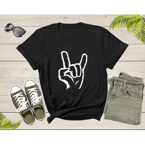Rock On Hand Sign Symbol Gesture Rock Lover Salute Drawing T-Shirt Rocker Rock Lover Gift T Shirt for Men Women Kids Boys Girls Tshirt