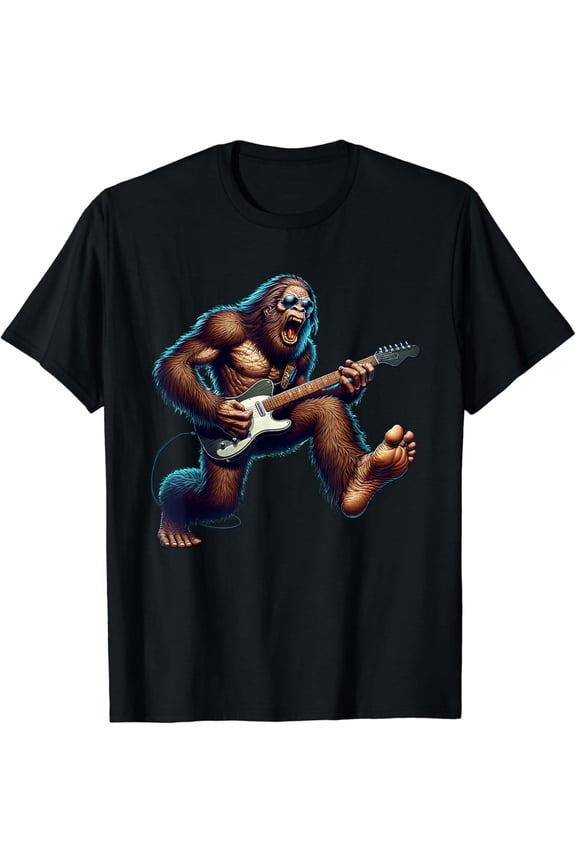 Rock On Playing Electric Guitar Sasquatch Music Band Version Two T-Shirt