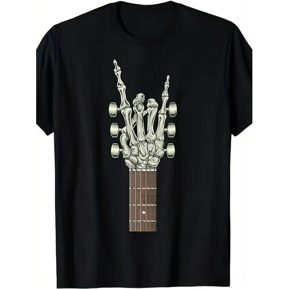 Rock On Skeleton Hand Guitar Rock& Roll Men Women Rock Band T-Shirt