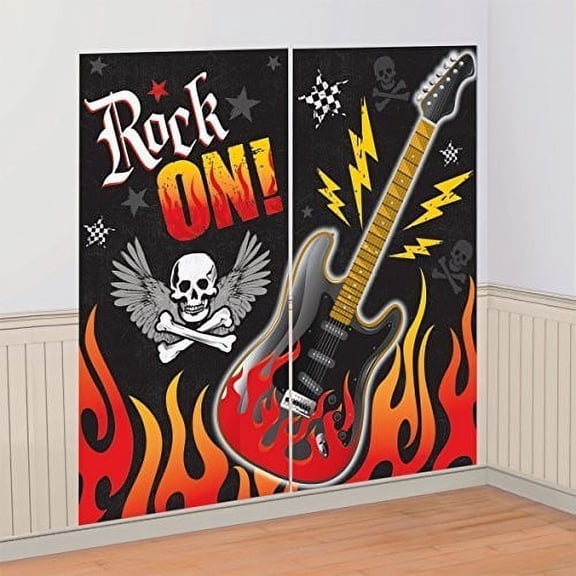 Rock On Skull and Flames Wall Poster Decorating Kit (2pc)