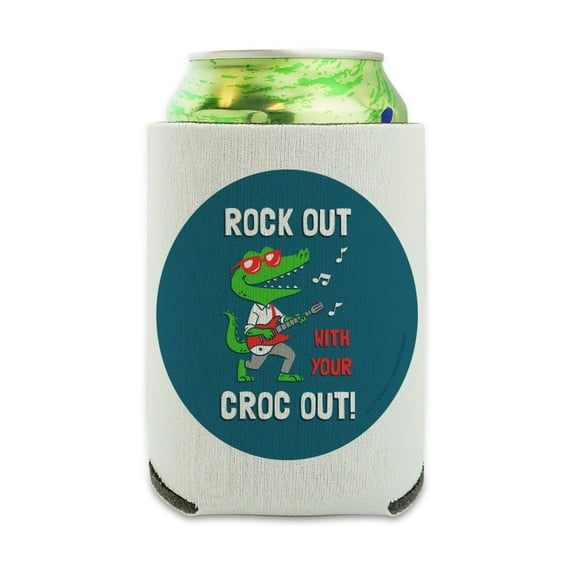 Rock Out with Your Croc Out Crocodile Roll Funny Humor Can Cooler - Drink Sleeve Hugger Collapsible Insulator - Beverage Insulated Holder