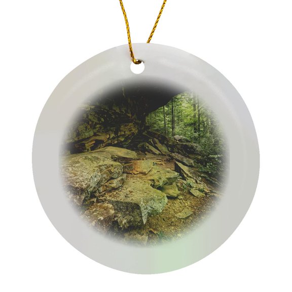 3drose, Rock Overhang in the Forest in Monte Sano State Park, Circle Porcelain Ornament