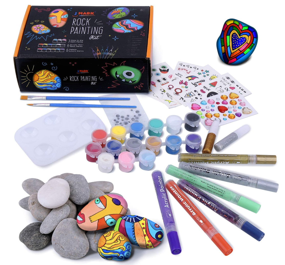 JOYIN 24 Rock Painting Kit, Arts and Crafts for Kids Ages 6-8+, Art  Supplies with Various Paints (Glow in The Dark & Metallic & Standard),  Craft Paint