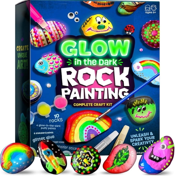 Rock Painting Kit- Glow in The Dark Rock Kit, Arts and Crafts for Kids Ages 6-12, Art Supplies Toy, Kids Craft Paint Kits, Arts & Crafts for Boys Girls Birthday Party Gift Toy