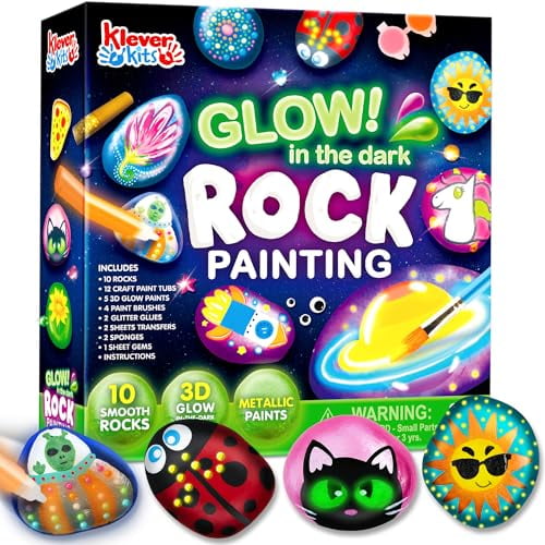 Rock Painting Kit- Glow in The Dark Rock Kit,Arts and Crafts for Kids Ages 6-12,Art Supplies Toy,Kids Craft Paint Kits,Arts & Crafts for Boys Girls Birthday Party Gift Toy