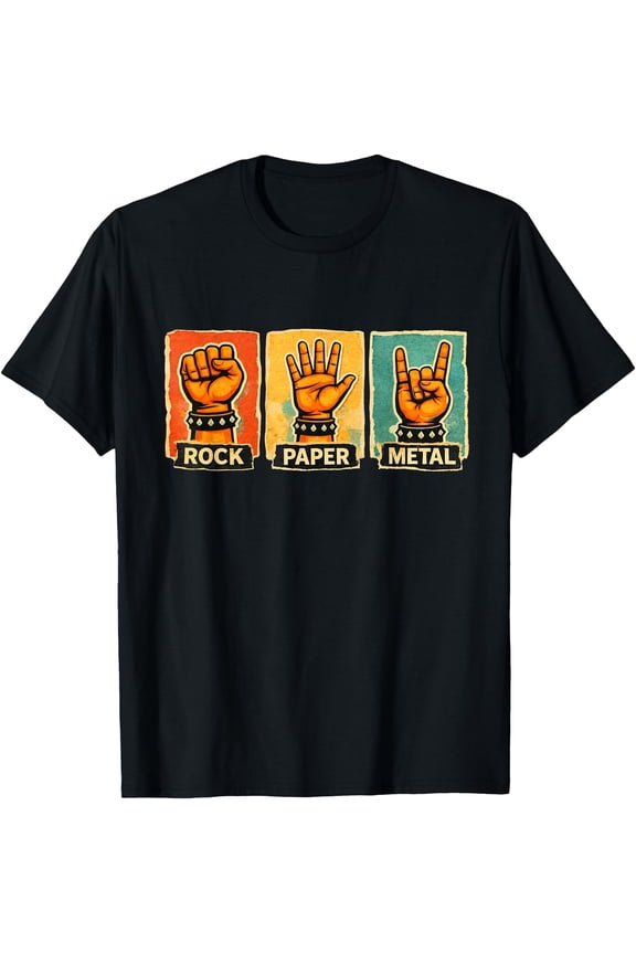 Rock Paper Metal Retro Music Lovers Joke T-Shirt , Vintage T-Shirt