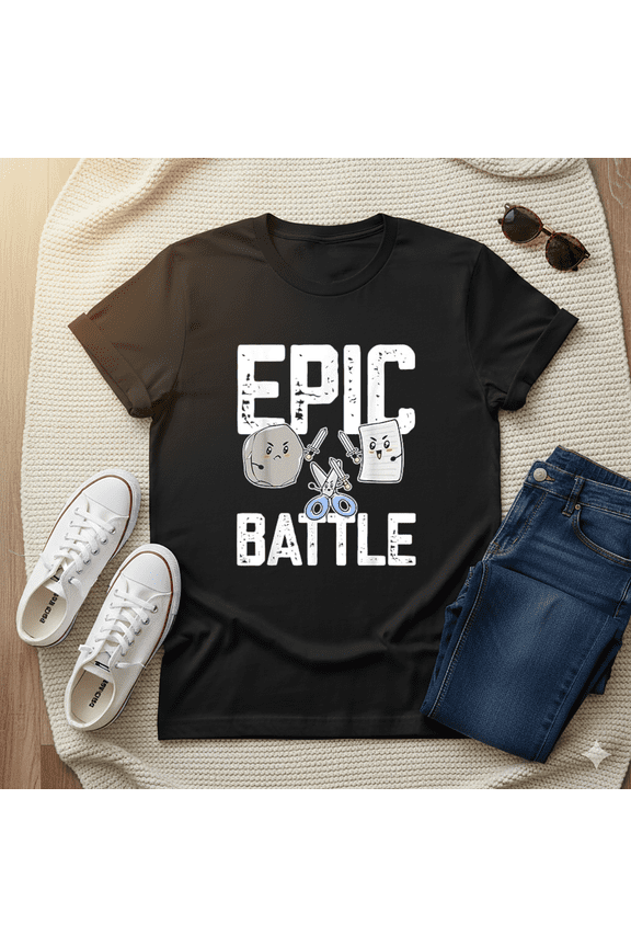 Rock Paper Scissors Epic Battle Funny Hand Game Graphic Unisex T-Shirt, up to Size 5XL