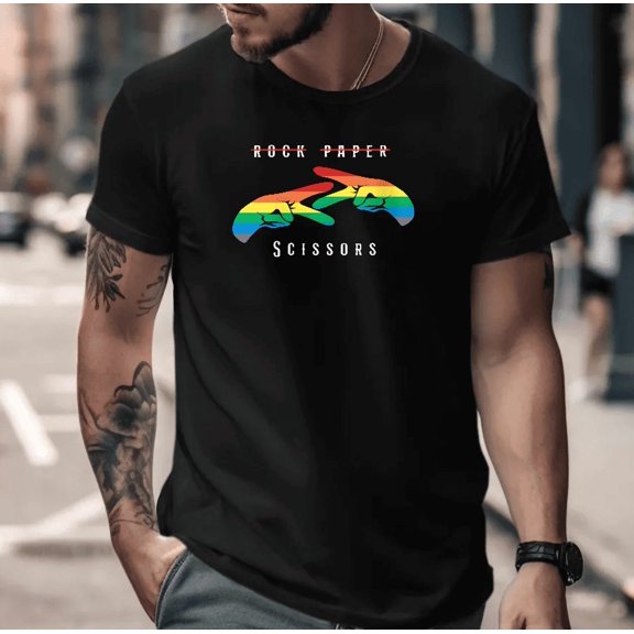 Rock Paper Scissors Funny Cartoon Hand Sign Retro Humor Artwork Unisex T-Shirt V90444, up to size 5XL